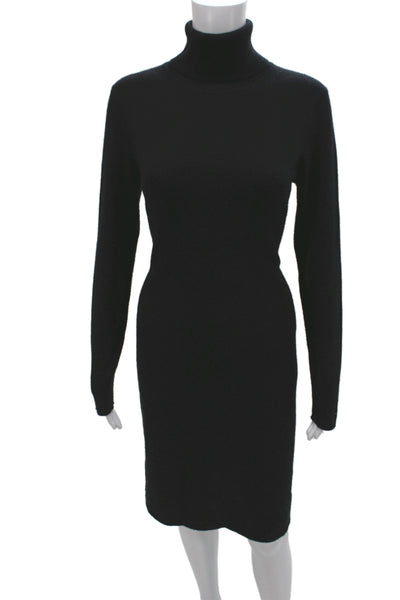 Magaschoni Womens Cashmere Sweater Dress Bodycon Black Turtleneck Long Size M