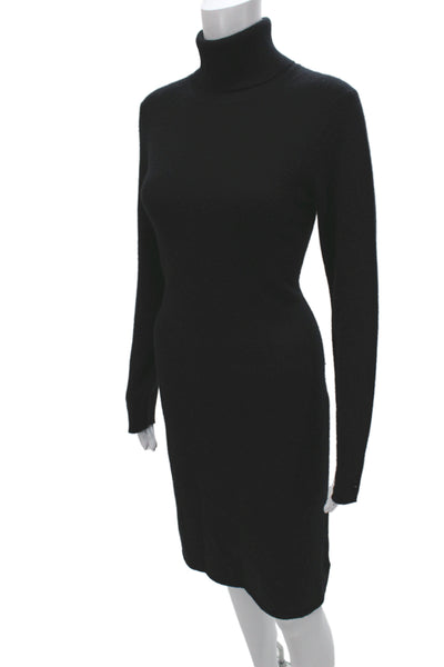 Magaschoni Womens Cashmere Sweater Dress Bodycon Black Turtleneck Long Size M