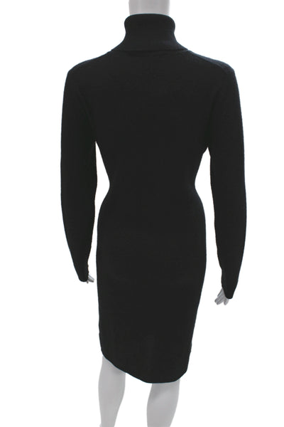 Magaschoni Womens Cashmere Sweater Dress Bodycon Black Turtleneck Long Size M