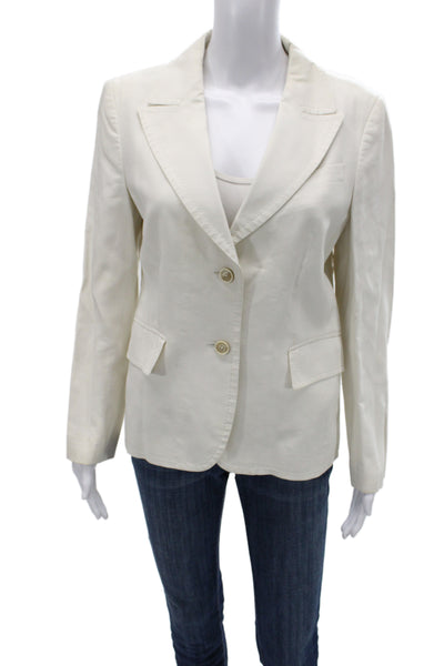 Carolina Herrera Unisex Beige Collared Blazer Long Sleeve Cotton Viscose Size S