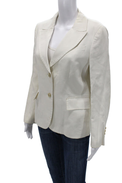Carolina Herrera Unisex Beige Collared Blazer Long Sleeve Cotton Viscose Size S