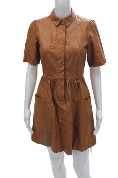 Tyler Boe Women Shirt Dress Mini Brown Viscose Short Sleeve Size XS