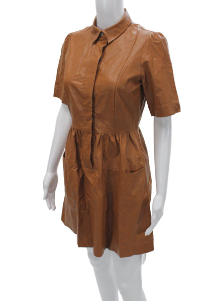 Tyler Boe Women Shirt Dress Mini Brown Viscose Short Sleeve Size XS