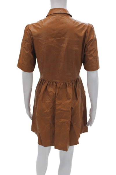 Tyler Boe Women Shirt Dress Mini Brown Viscose Short Sleeve Size XS
