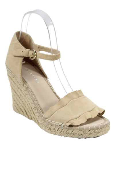Marc Fisher Womens Suede Espadrille Wedge Sandals Beige Size 7.5 Medium