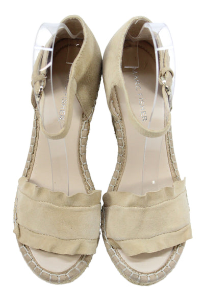 Marc Fisher Womens Suede Espadrille Wedge Sandals Beige Size 7.5 Medium