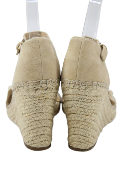 Marc Fisher Womens Suede Espadrille Wedge Sandals Beige Size 7.5 Medium