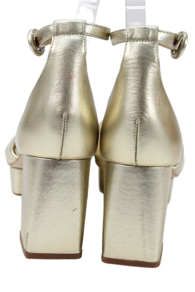 Bernardo Womens Leather Platform Ankle Strap Sandal Heels Gold Size 7 Medium