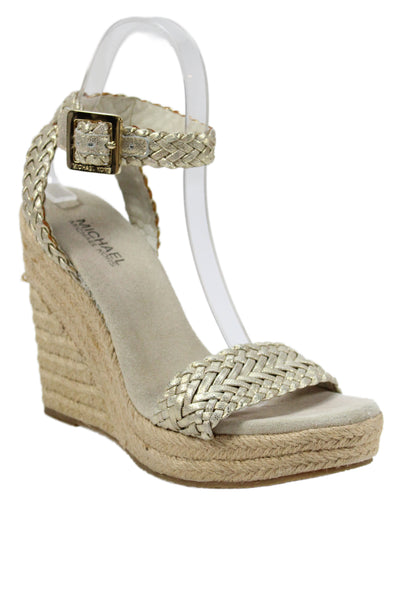 Michael Michael Kors Womens Woven Espadrille Wedge Sandals Gold Size 7.5