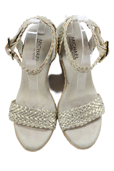 Michael Michael Kors Womens Woven Espadrille Wedge Sandals Gold Size 7.5