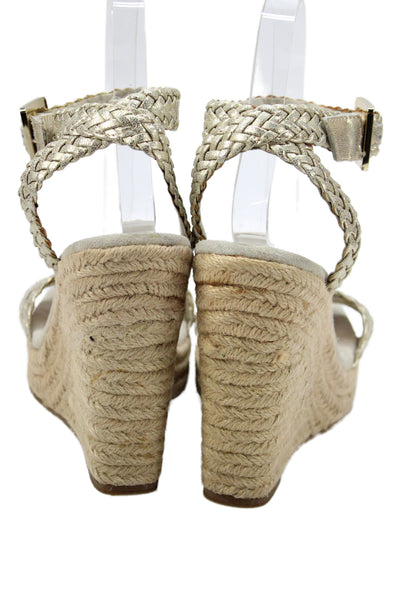 Michael Michael Kors Womens Woven Espadrille Wedge Sandals Gold Size 7.5