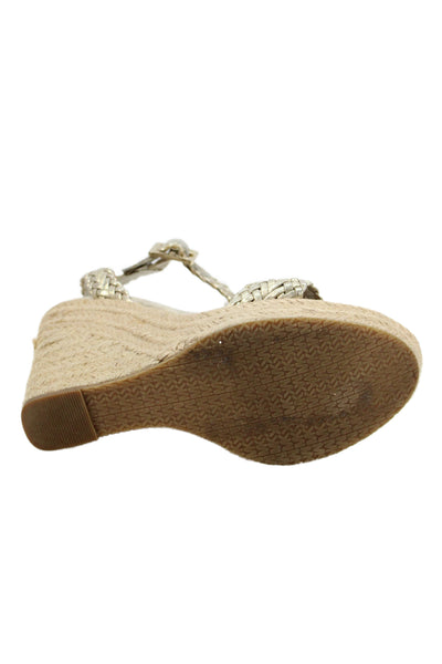 Michael Michael Kors Womens Woven Espadrille Wedge Sandals Gold Size 7.5