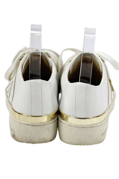 Michael Michael Kors Womens Leather Zipper Sneakers White Gold Size 7.5 Medium