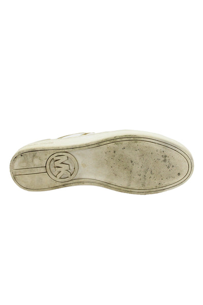 Michael Michael Kors Womens Leather Zipper Sneakers White Gold Size 7.5 Medium