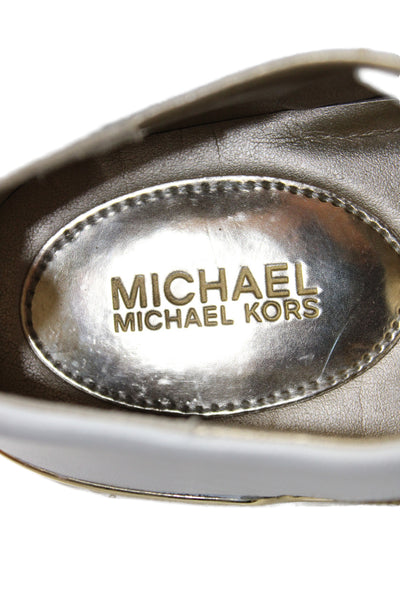 Michael Michael Kors Womens Leather Zipper Sneakers White Gold Size 7.5 Medium