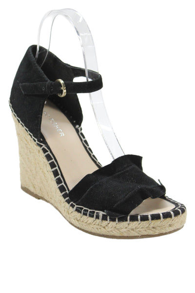 Marc Fisher Womens Suede Espadrille Wedge Sandals Black Size 7.5 Medium