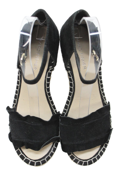 Marc Fisher Womens Suede Espadrille Wedge Sandals Black Size 7.5 Medium