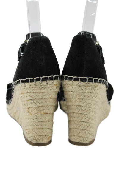 Marc Fisher Womens Suede Espadrille Wedge Sandals Black Size 7.5 Medium