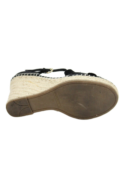 Marc Fisher Womens Suede Espadrille Wedge Sandals Black Size 7.5 Medium