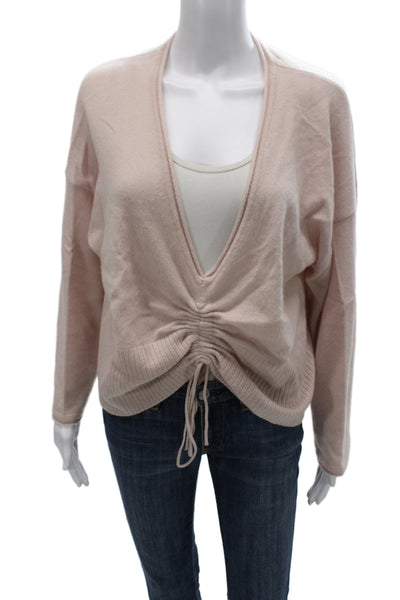 525 Unisex 100% Cashmere V Neck Beige Drawstring Long Sleeve Sweater Size XS