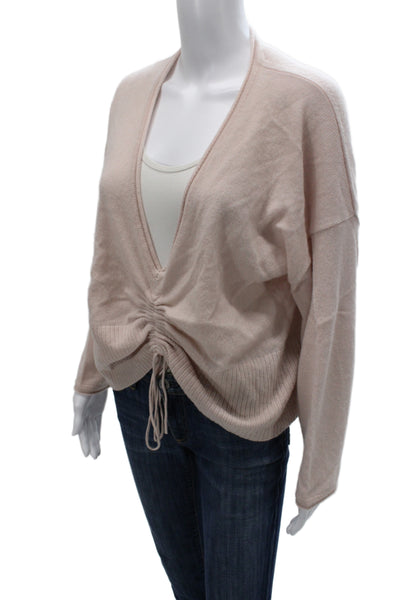 525 Unisex 100% Cashmere V Neck Beige Drawstring Long Sleeve Sweater Size XS