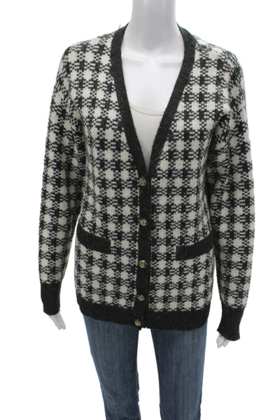 Heartloom Unisex Black Check V-Neck Long Sleeve Button Cardigan Size S