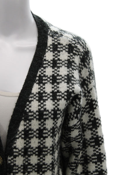 Heartloom Unisex Black Check V-Neck Long Sleeve Button Cardigan Size S