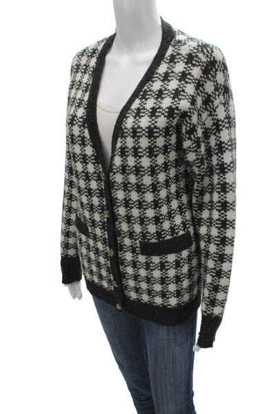 Heartloom Unisex Black Check V-Neck Long Sleeve Button Cardigan Size S