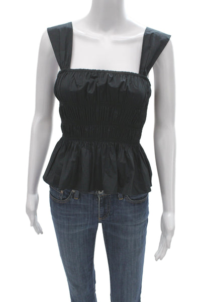 Staud Women Black Square Neck Tank 98% Cotton 2% Spandex Designer Size S
