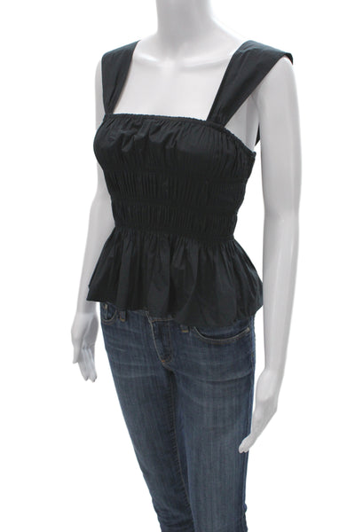 Staud Women Black Square Neck Tank 98% Cotton 2% Spandex Designer Size S