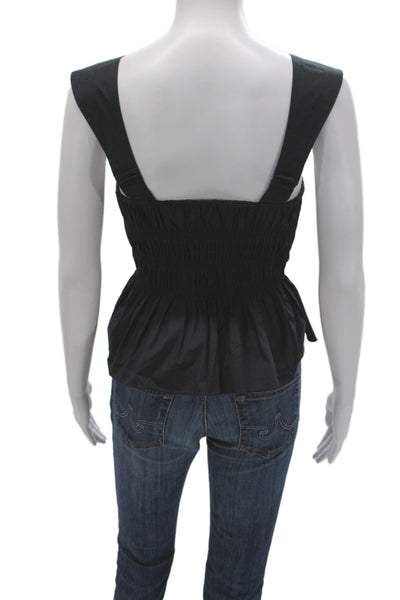 Staud Women Black Square Neck Tank 98% Cotton 2% Spandex Designer Size S