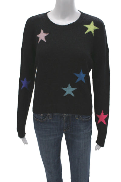 Rails Unisex Pullover Sweater Black Wool Blend Crew Neck Stars Graphic Size M