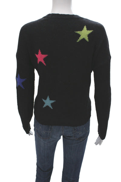 Rails Unisex Pullover Sweater Black Wool Blend Crew Neck Stars Graphic Size M
