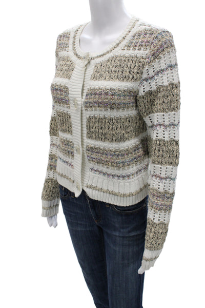 Ramy Brook Unisex Beige Striped Cotton Cardigan Button Long Sleeve Size XS