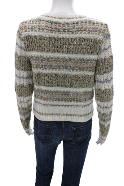 Ramy Brook Unisex Beige Striped Cotton Cardigan Button Long Sleeve Size XS