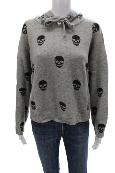 Aqua Cashmere Womens Pullover Hoodies Gray 100% Cashmere Skull Size S