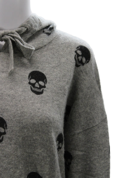 Aqua Cashmere Womens Pullover Hoodies Gray 100% Cashmere Skull Size S