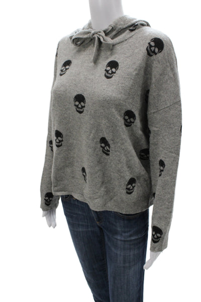 Aqua Cashmere Womens Pullover Hoodies Gray 100% Cashmere Skull Size S