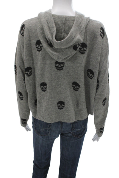 Aqua Cashmere Womens Pullover Hoodies Gray 100% Cashmere Skull Size S