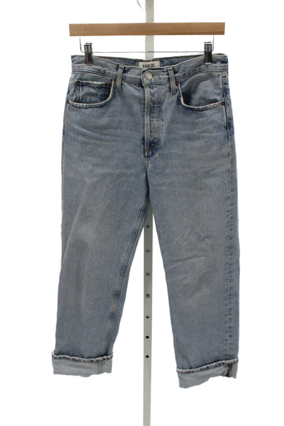 Agolde Women Cropped Straight Jeans Light Blue High Rise Petite Size 24
