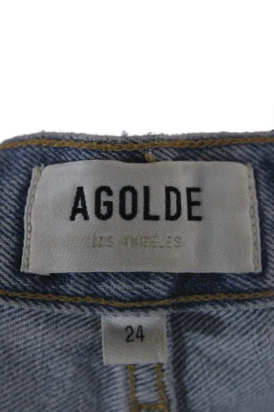 Agolde Women Cropped Straight Jeans Light Blue High Rise Petite Size 24
