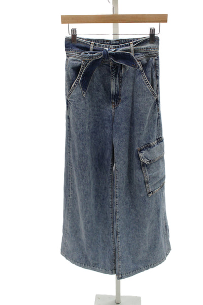 Veronica Beard Womens Paperbag Wide-Leg High-Rise Jeans Blue Cotton Size 24