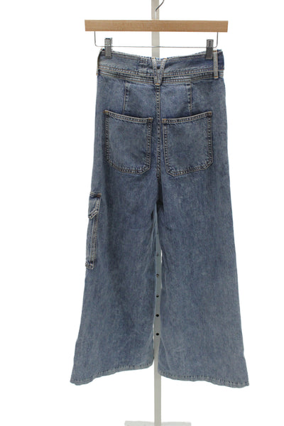Veronica Beard Womens Paperbag Wide-Leg High-Rise Jeans Blue Cotton Size 24