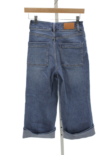 Dear John Unisex Bermuda Shorts Blue High Rise Button Cotton Size 24