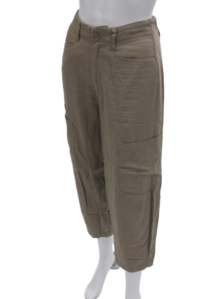 Le Jean Unisex Capri Cargo Cropped Pants Brown Linen Viscose Button Size 25