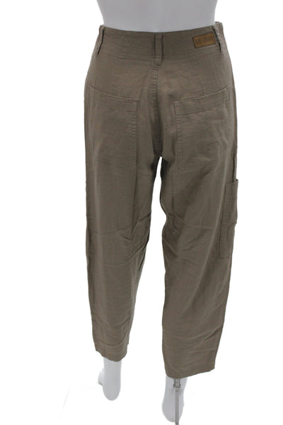 Le Jean Unisex Capri Cargo Cropped Pants Brown Linen Viscose Button Size 25