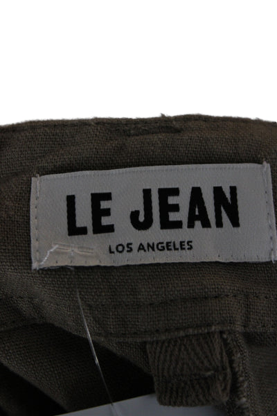 Le Jean Unisex Capri Cargo Cropped Pants Brown Linen Viscose Button Size 25