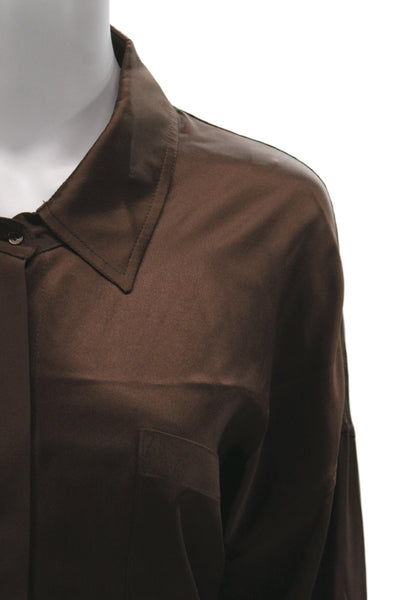 Kes Womens Collared Button-Up Brown Long Sleeve Blouse Classic Fall Size M