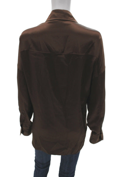 Kes Womens Collared Button-Up Brown Long Sleeve Blouse Classic Fall Size M