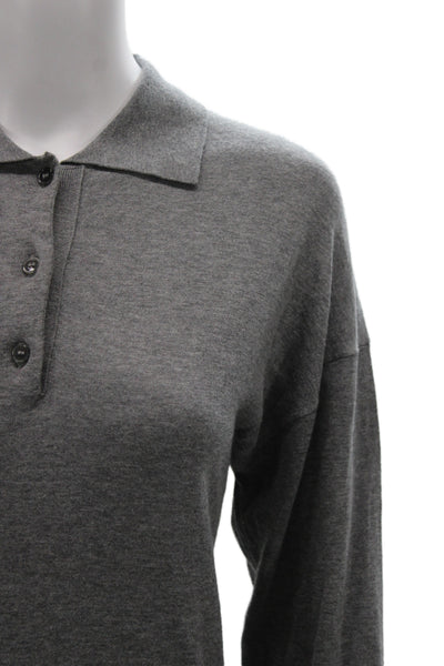 Massimo Dutti Women Collared Button Pullover Gray Cotton Long Sleeve Size M